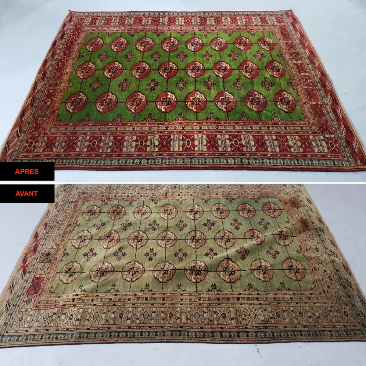 Tapis avant et après lavage en atelier